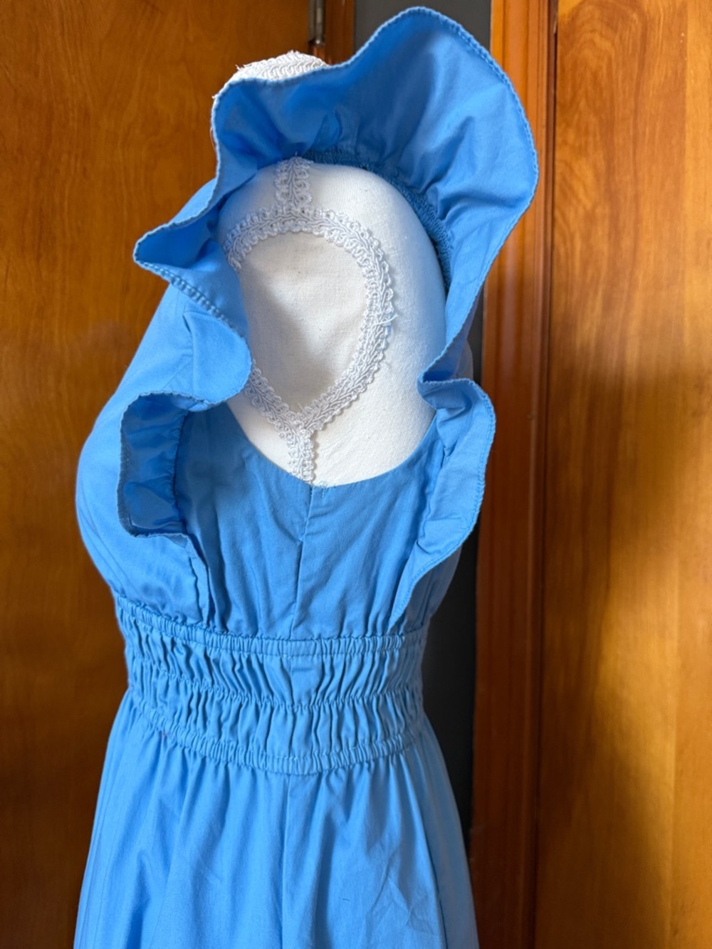 Abercrombie & Fitch Cotton Blend Sky Blue Flutter-Sleeve V-Neck Midi Dress - Picture 7 of 14